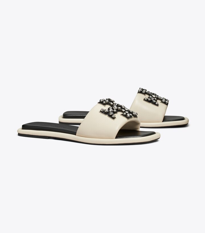 Double T Leather Sandals in White - Tory Burch