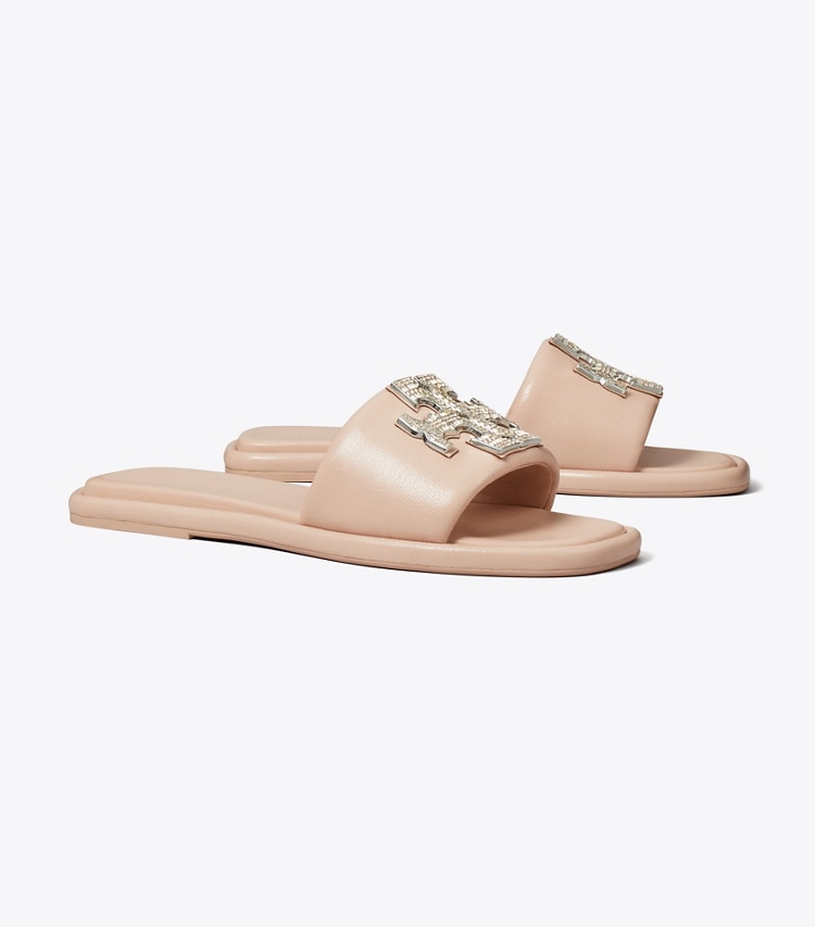 Tory Burch designer sandals Double T Deco Sport Slide in SHELL ROSE PINK angle