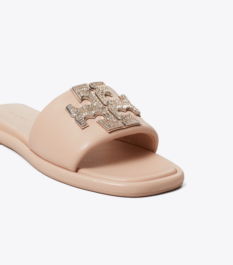 Tory Burch designer sandals Double T Deco Sport Slide in SHELL ROSE PINK angle