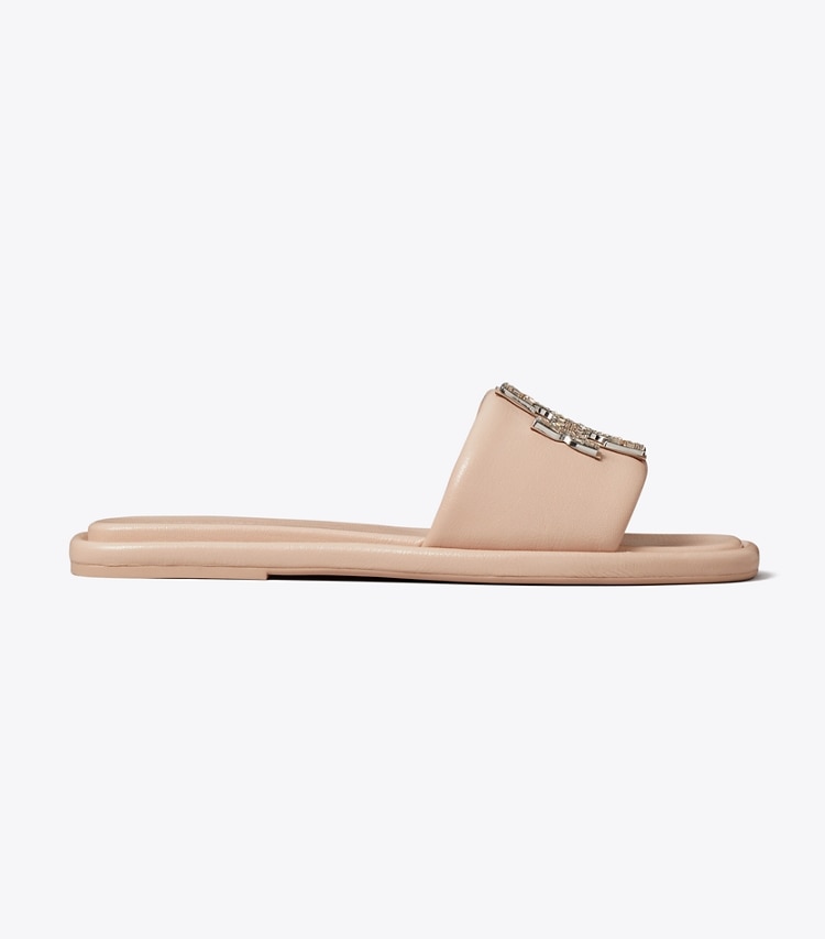 Tory Burch designer sandals Double T Deco Sport Slide in SHELL ROSE PINK side