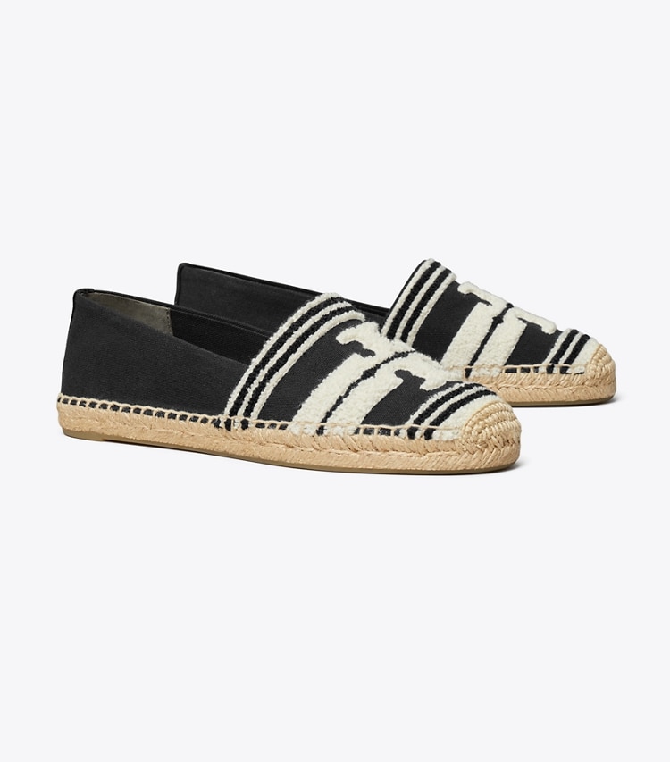 Tory Burch designer espadrilles Double T Espadrille in NERO / LIGHT ALABASTER angle