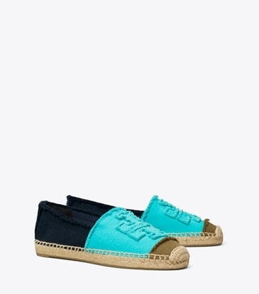 Tory Burch designer espadrilles Double T Espadrille in SUMMER SKY / ARMY / BLUE NOTTE angle