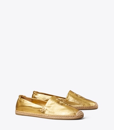 Tory Burch designer espadrilles Double T Espadrille in GOLD LEAF angle