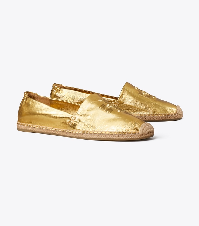 Tory Burch designer espadrilles Double T Espadrille in GOLD LEAF angle