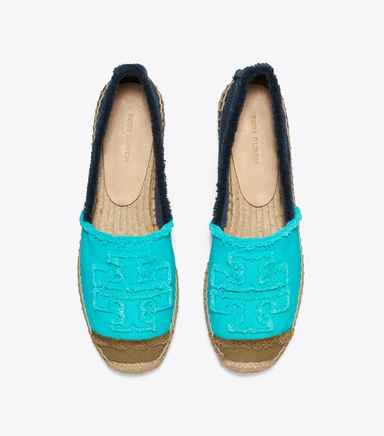 Tory Burch designer espadrilles Double T Espadrille in SUMMER SKY / ARMY / BLUE NOTTE angle