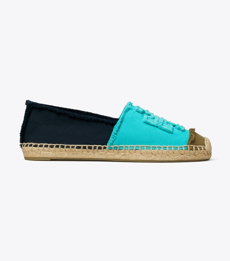 Tory Burch designer espadrilles Double T Espadrille in SUMMER SKY / ARMY / BLUE NOTTE side