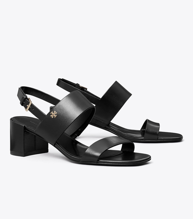 Tory Burch designer sandals Double T Heeled Sandal in PERFECT BLACK / PERFECT BLACK angle