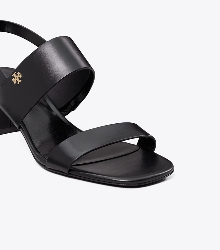 Tory Burch designer sandals Double T Heeled Sandal in PERFECT BLACK / PERFECT BLACK angle