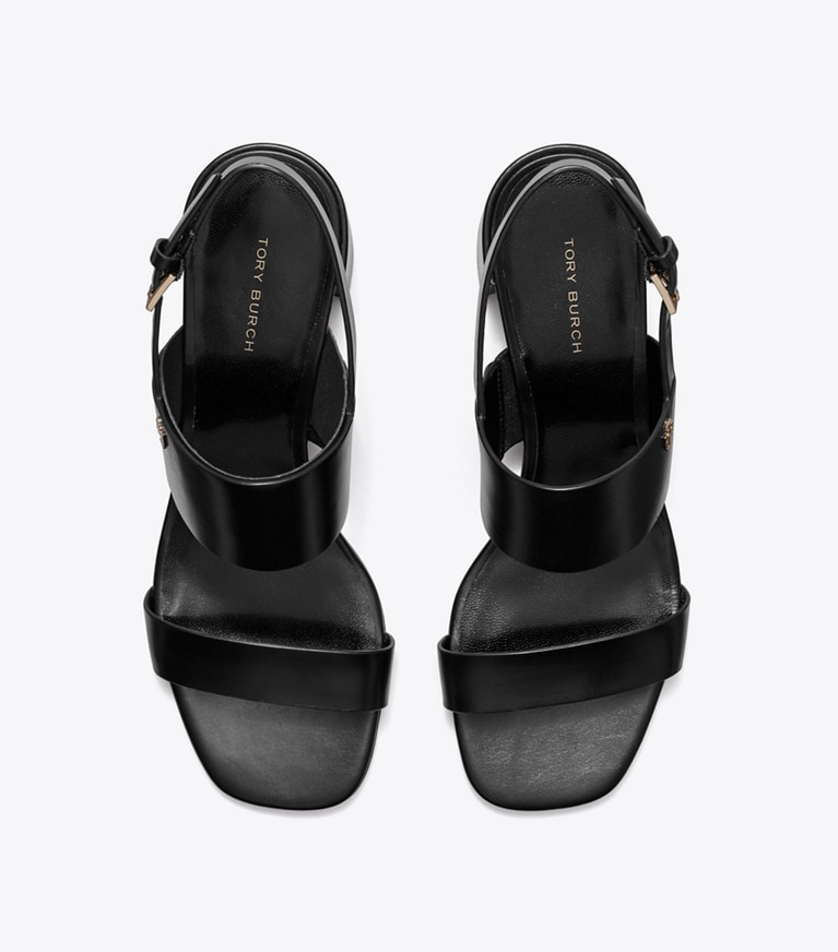 Tory Burch designer sandals Double T Heeled Sandal in PERFECT BLACK / PERFECT BLACK angle
