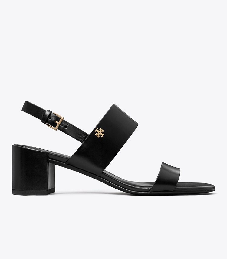 Tory Burch designer sandals Double T Heeled Sandal in PERFECT BLACK / PERFECT BLACK side