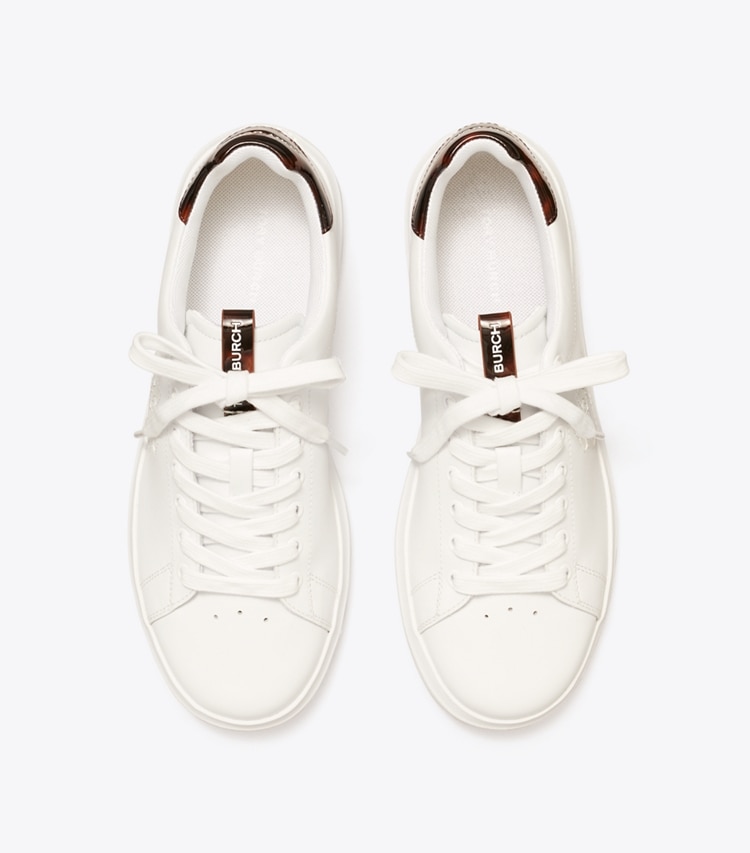Tory Burch designer sneakers Double T Howell Court Sneaker in TITANIUM WHITE / CRETA overhead