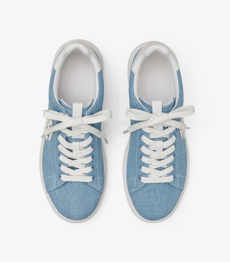 Tory Burch designer スニーカー ダブルT ハウエル コートスニーカー in DENIM / TITANIUM WHITE オーバーヘッド