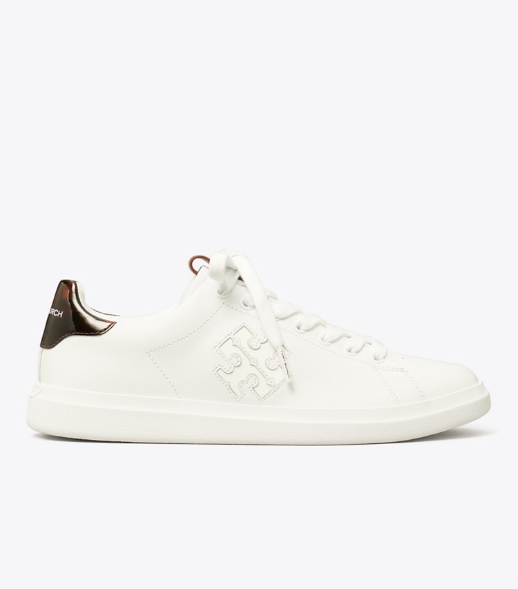 Tory Burch designer sneakers Double T Howell Court Sneaker in TITANIUM WHITE / CRETA side