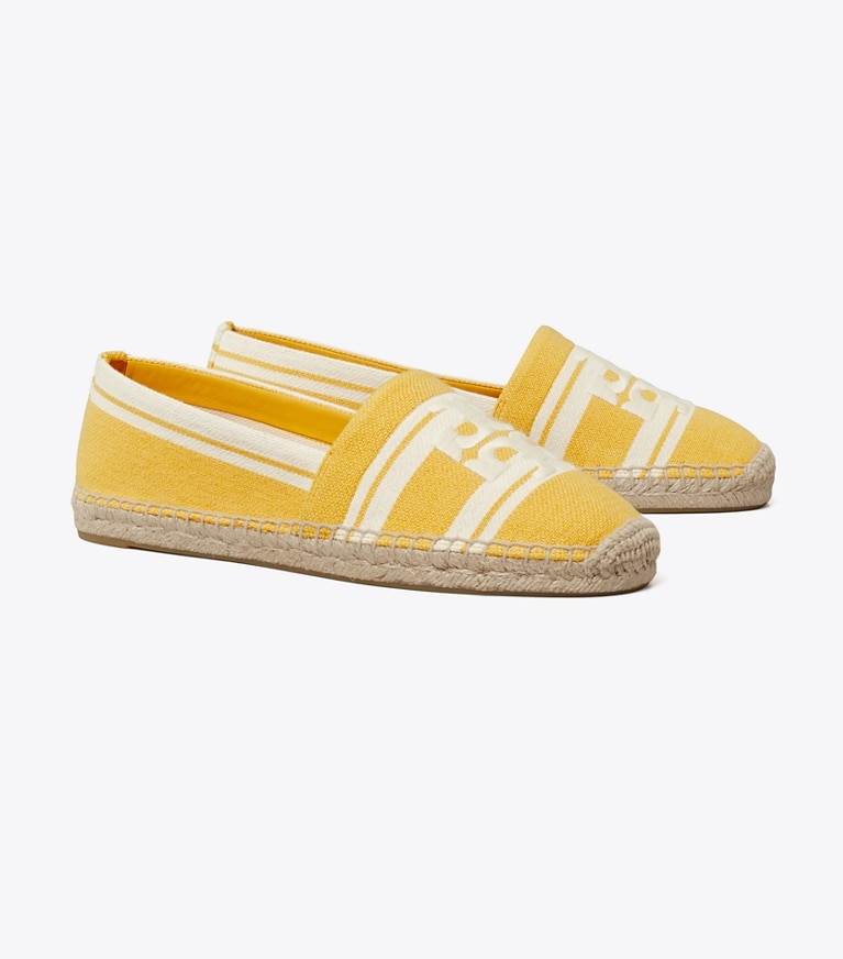 Tory Burch designer espadrilles Double T Jacquard Espadrille in Mellow Yellow/ Ash White angle