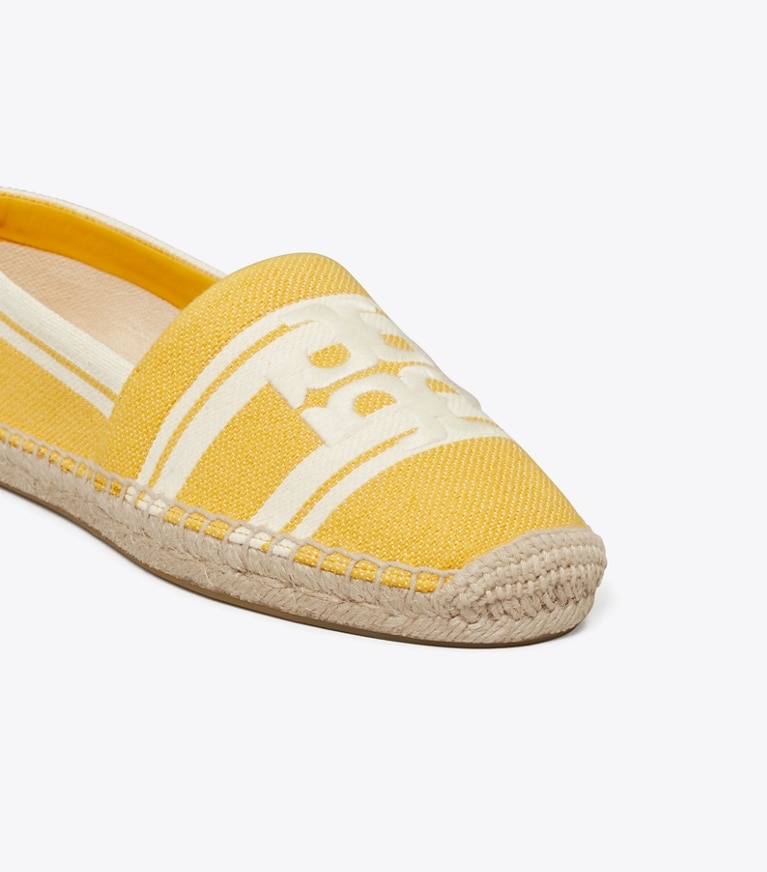 Tory Burch designer espadrilles Double T Jacquard Espadrille in Mellow Yellow/ Ash White angle