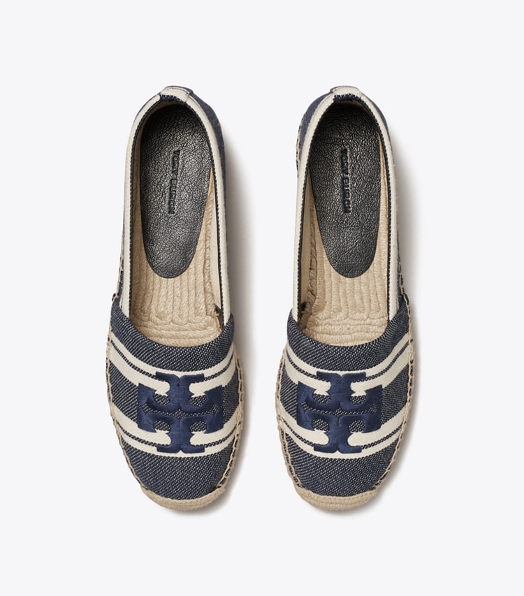 Tory Burch designer espadrilles Double T Jacquard Espadrille in Blue Chiaro / Ash White overhead