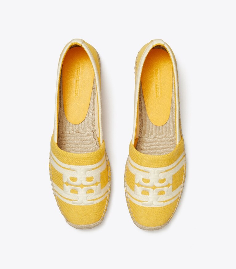 Tory Burch designer espadrilles Double T Jacquard Espadrille in Mellow Yellow/ Ash White angle