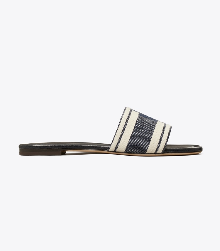Tory Burch designer sandals Double T Jacquard Slide in Blue Chiaro / Ash White side