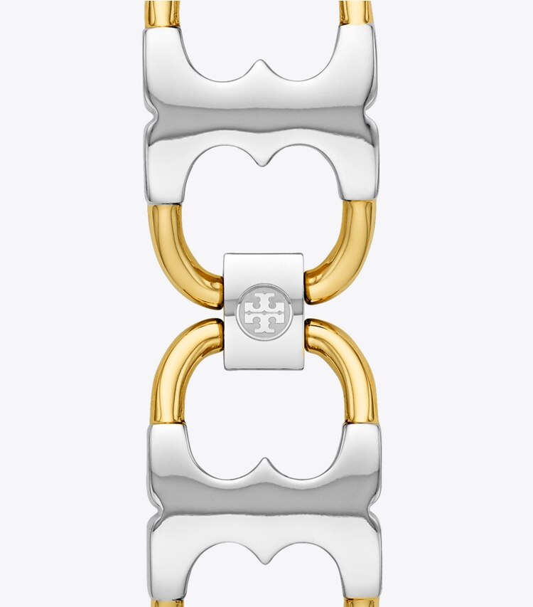 Tory Burch designer watches tory track smart watches Double T Link Band for Apple Watch®, Gold-Tone/Silver, 38 MM – 40 MM in Gold/Silver back