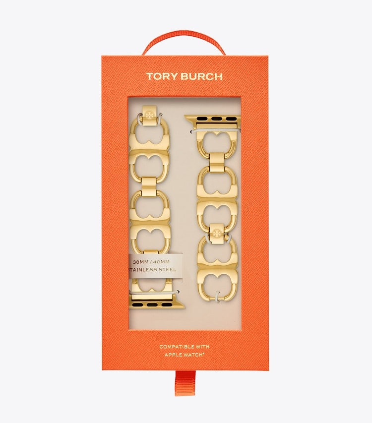 Tory Burch designer watches tory track smart watches Double T Link Band for Apple Watch®, Gold-Tone Stainless Steel in Gold watches box