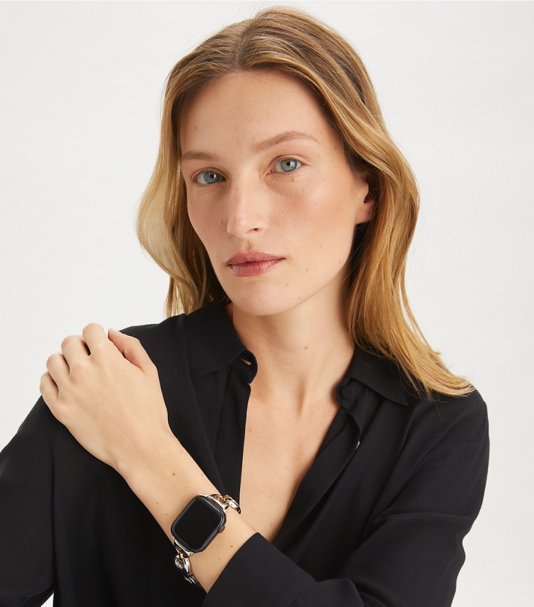 Tory Burch designer watches tory track smart watches Double T Link Band for Apple Watch® in TWO-TONE accessory on model