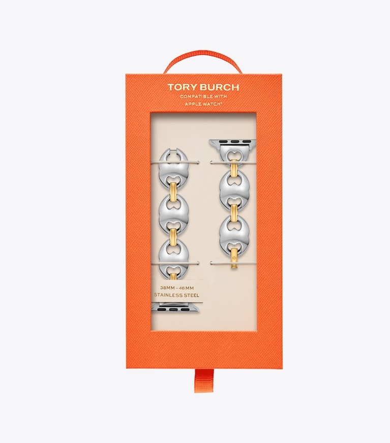 Tory Burch designer watches tory track smart watches Double T Link Band for Apple Watch® in TWO-TONE front