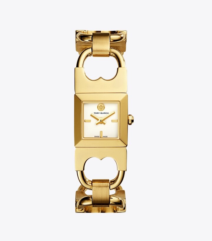 Double-T Link Watch, Gold-Tone Stainless Steel/Ivory, 18 X 18 MM: Women ...