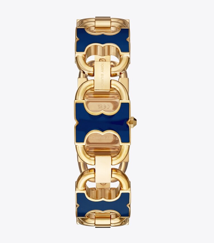 Tory Burch designer strap watches Double T Link Watch, Gold-Tone Stainless Steel/Navy in GOLD/NAVY back