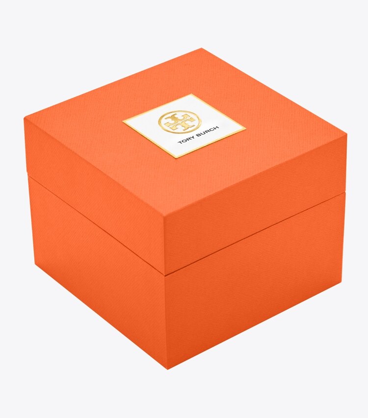 Tory Burch designer strap watches Double T Link Watch, Gold-Tone Stainless Steel/Navy in GOLD/NAVY watches box