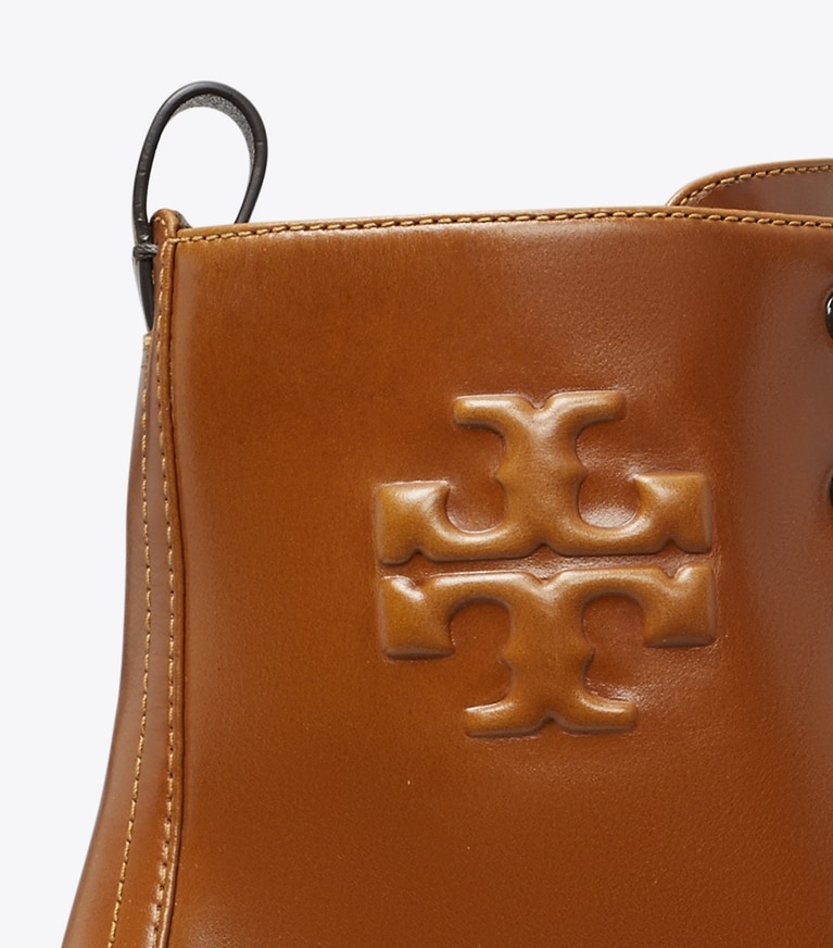 Tory Burch designer ankle boots Double T Lug Ankle Boot in SIERRA TAN angle
