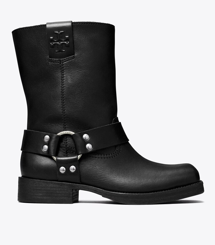 Tory Burch designer ankle boots Double T Moto Boot in PERFECT BLACK side