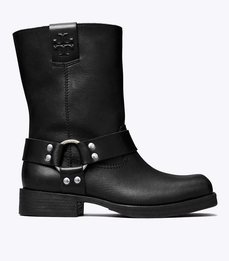 Tory Burch designer ankle boots Double T Moto Boot in PERFECT BLACK angle