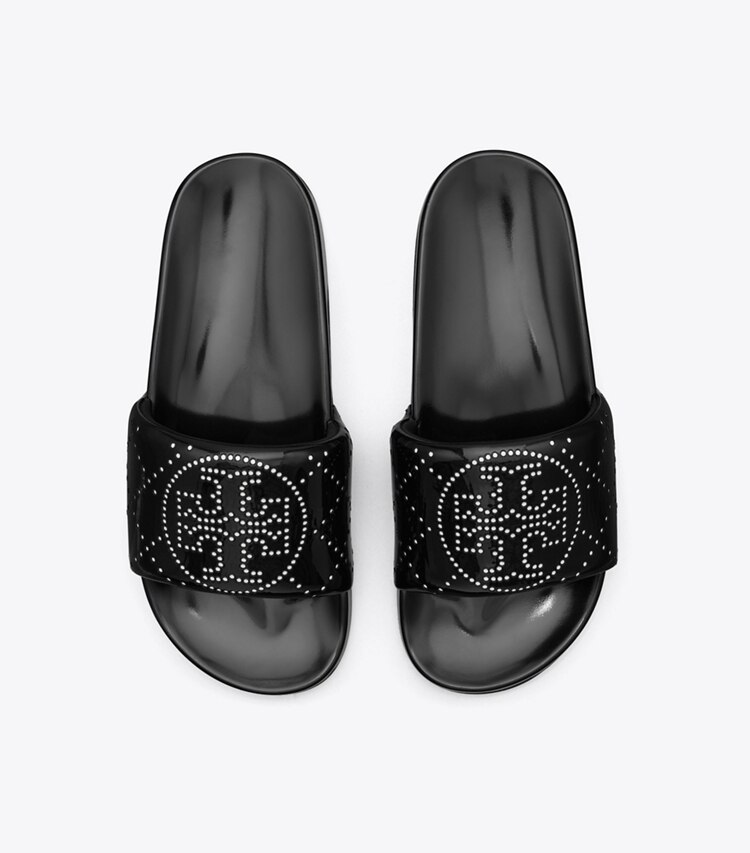Tory Burch designer sandals Double T Pool Slide in NERO / NERO overhead