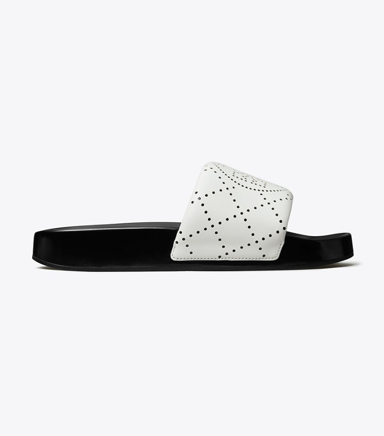 Tory Burch designer sandals Double T Pool Slide in BIANCO / NERO side