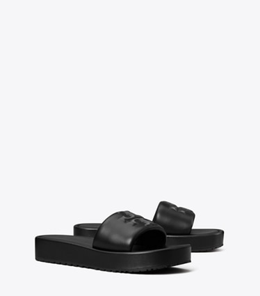 Tory Burch designer sandals Double T Sport Platform Slide in PERFECT BLACK angle