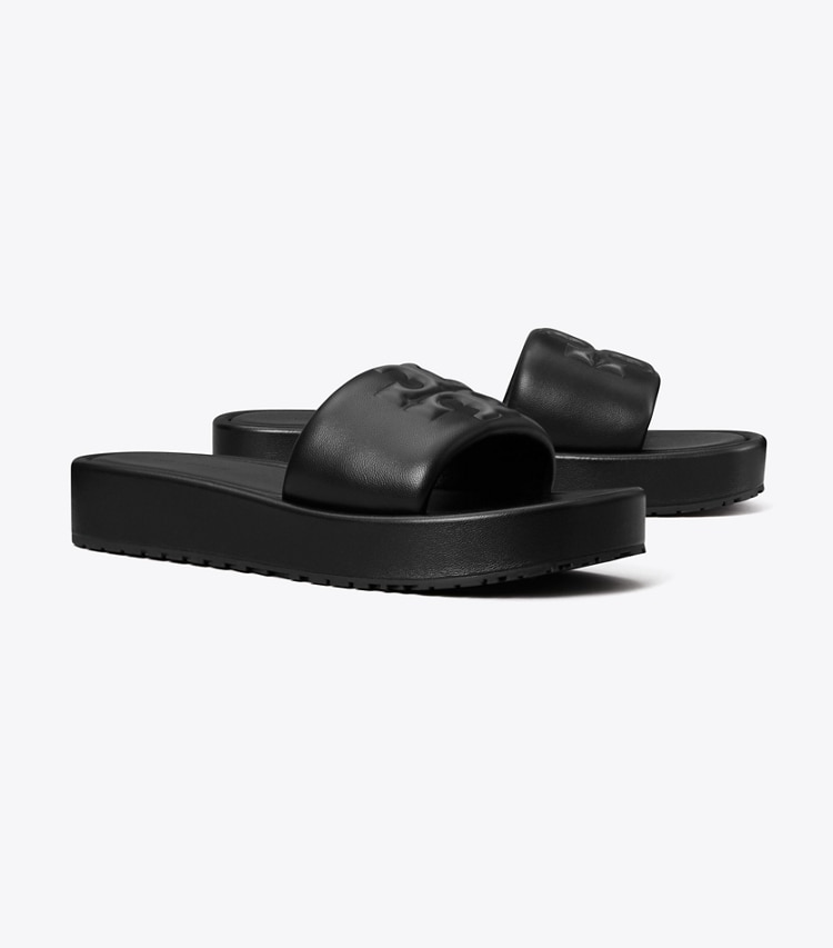 Tory Burch designer sandals Double T Sport Platform Slide in PERFECT BLACK angle