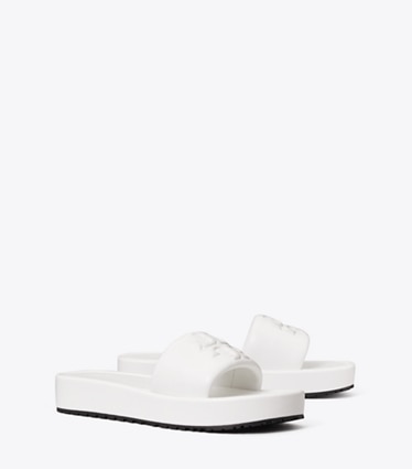 Tory Burch designer sandals Double T Sport Platform Slide in CIRRUS CLOUD angle
