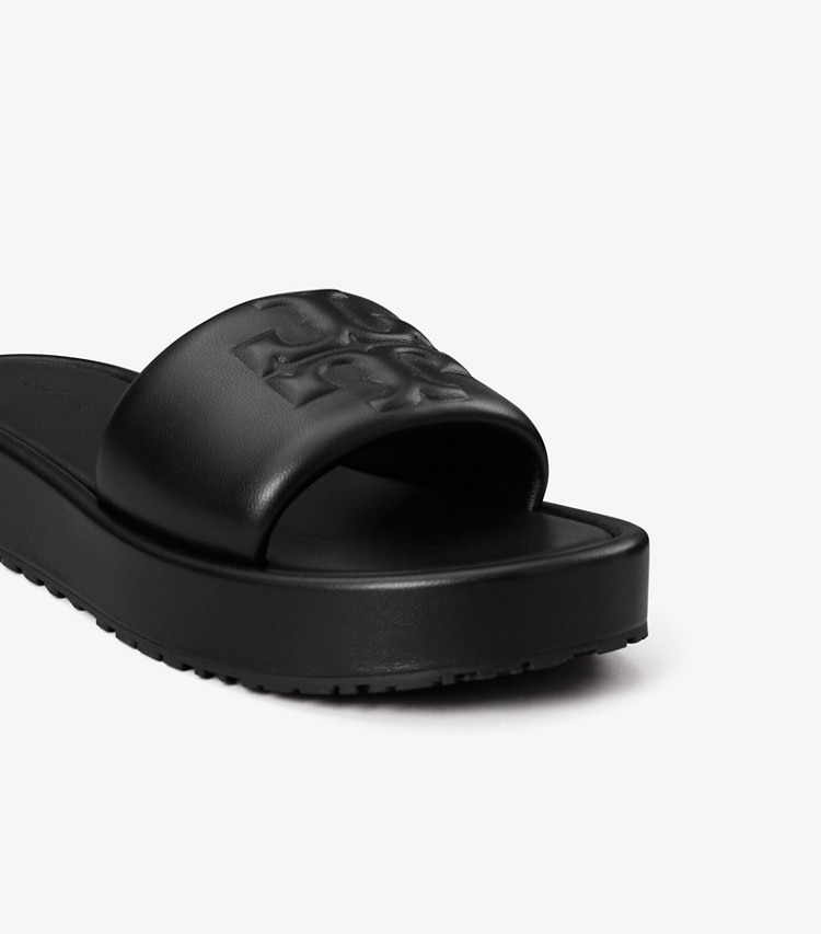Tory Burch designer sandals Double T Sport Platform Slide in PERFECT BLACK detail