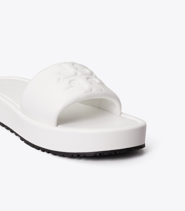 Tory Burch designer sandals Double T Sport Platform Slide in CIRRUS CLOUD detail
