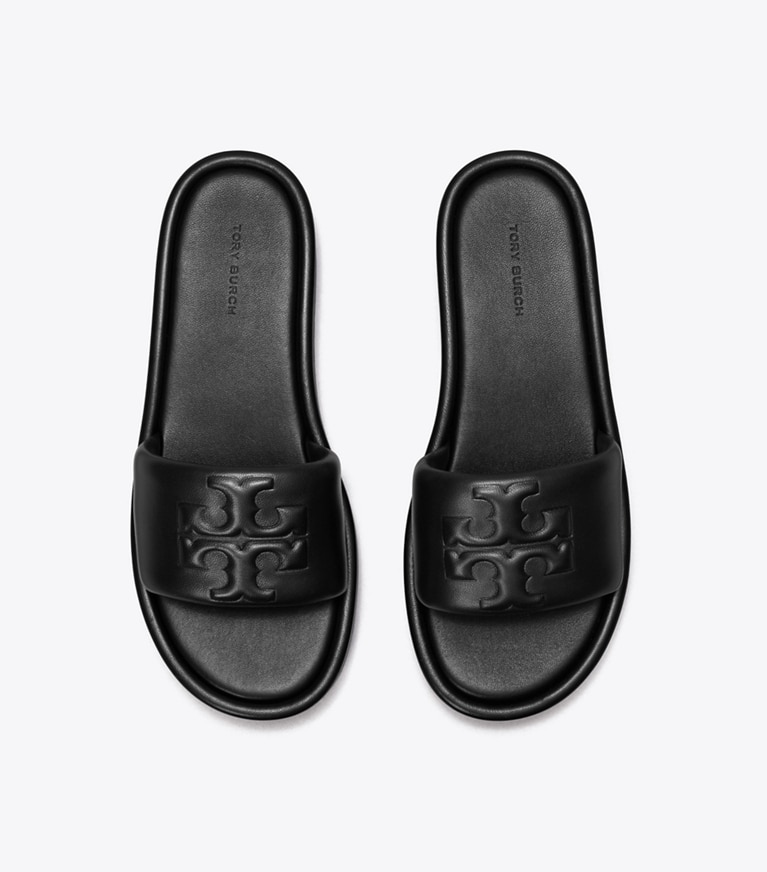 Tory Burch designer sandals Double T Sport Platform Slide in PERFECT BLACK overhead