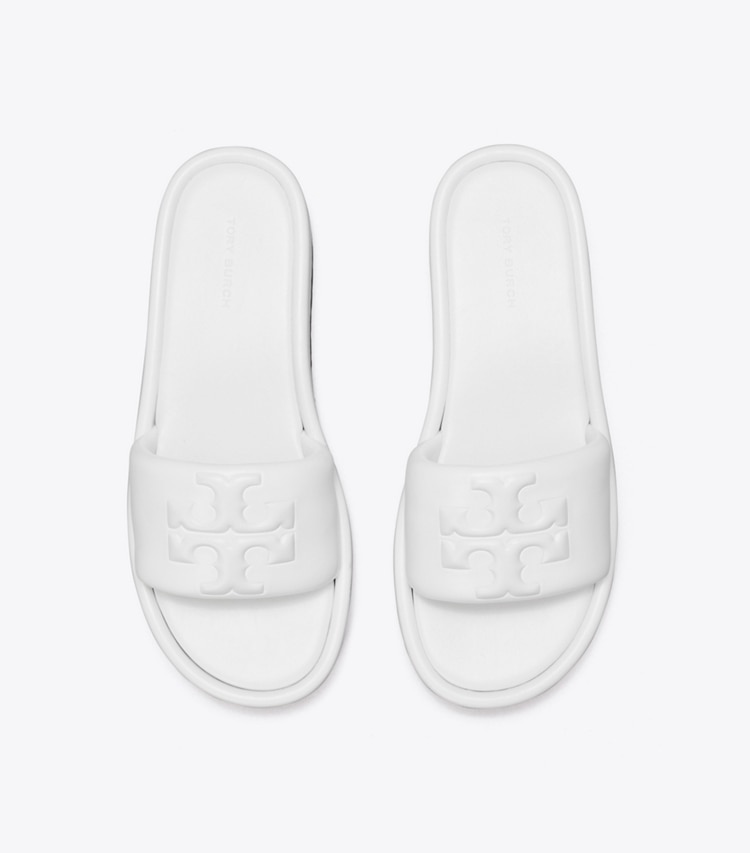 Tory Burch designer sandals Double T Sport Platform Slide in CIRRUS CLOUD overhead