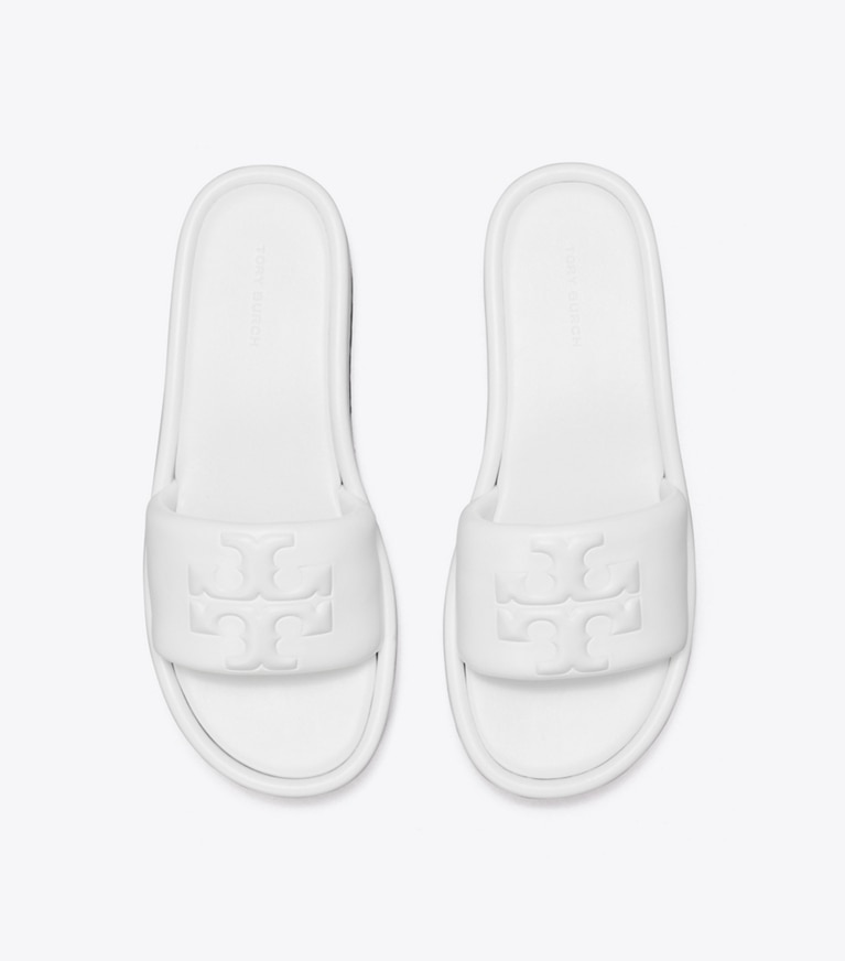 Tory Burch designer sandals Double T Sport Platform Slide in CIRRUS CLOUD overhead