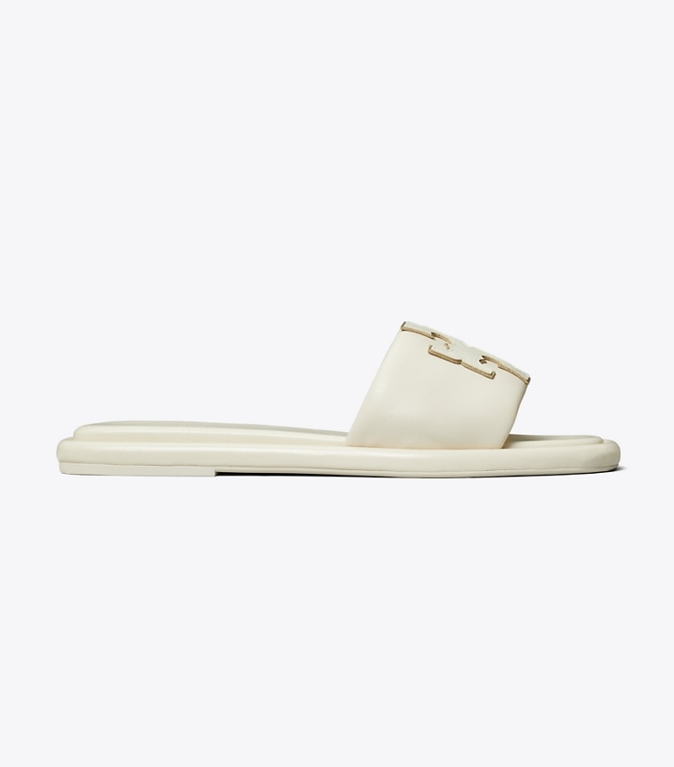 Tory Burch designer sandals Double T Sport Slide, Wide in LIGHT CREAM / GOLD side