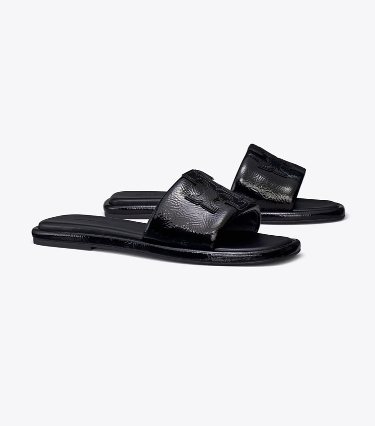 Tory Burch designer sandals Double T Sport Slide in PERFECT BLACK angle