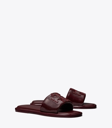 Tory Burch designer sandals Double T Sport Slide in DARK CARMINE angle