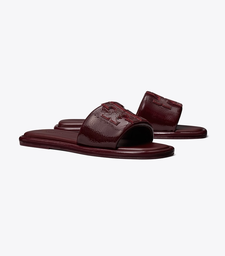 Tory Burch designer sandals Double T Sport Slide in MERLOT angle