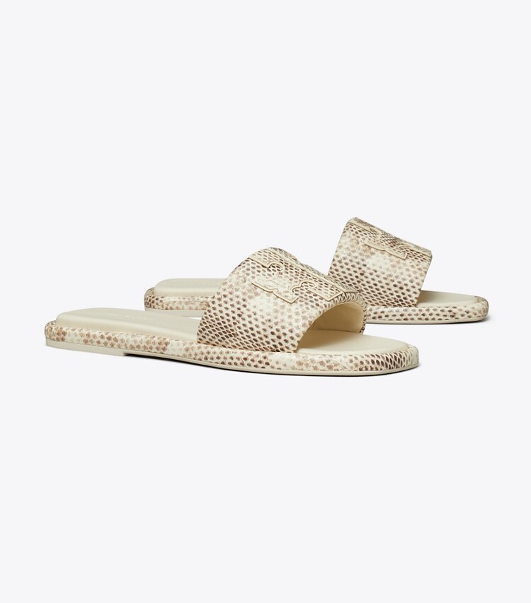 Tory Burch designer sandals Double T Sport Slide in SMOKE ROCCIA angle