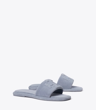 Tory Burch designer sandals Double T Sport Slide in DUSKY BLUE angle