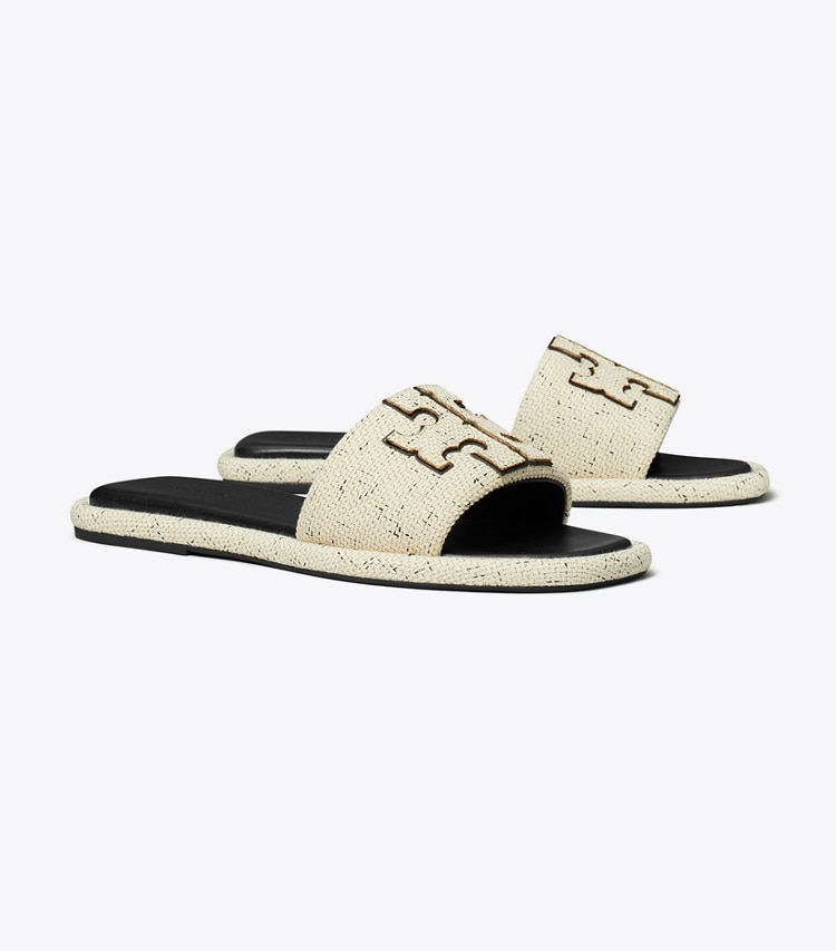 Tory Burch designer sandals Double T Sport Slide in GRAIN / PERFECT BLACK angle