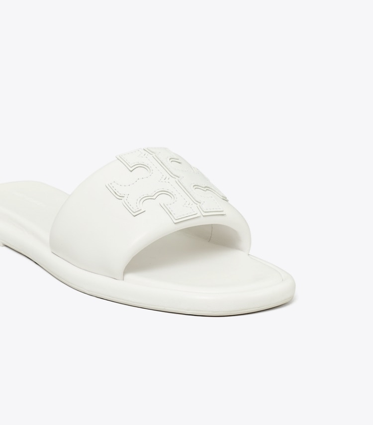Tory Burch designer sandals Double T Sport Slide in Optic White detail